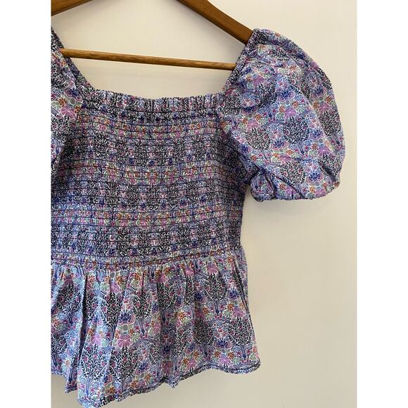 J Crew Smocked Squareneck Organic Cotton Top Liberty London Club Nouveau Fabric - Picture 5 of 9